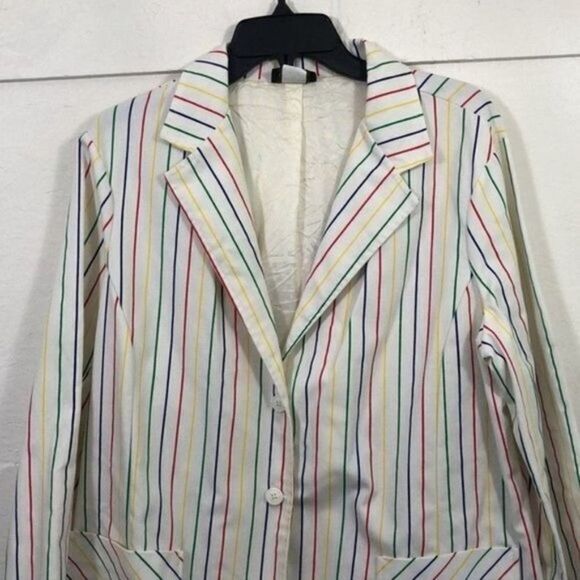 Striped Blazer Jacket Career Casual Colorful Spring Summer Coat - Picture 3 of 13